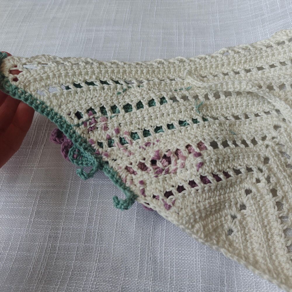 Crochet Bandana Handmade Summer Floral Lilac Flowers 100% Organic Cotton - Picture 8 of 8